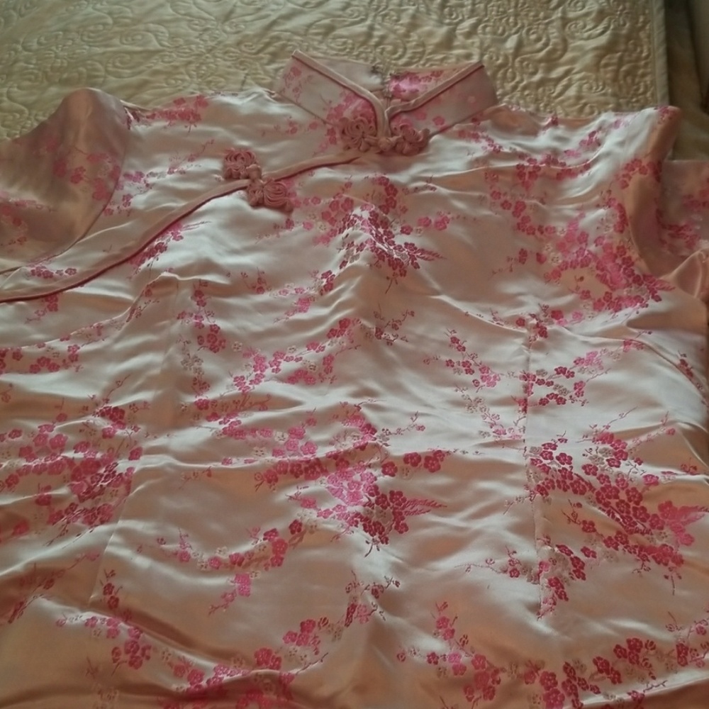 Pink satin kimono